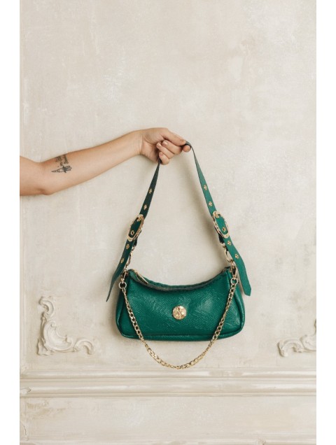 INDIVIDUAL Kashmir Πράσινη δερμάτινη γυναικεία τσάντα ώμου με χρυσά στοιχεία