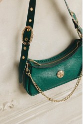 INDIVIDUAL Kashmir Πράσινη δερμάτινη γυναικεία τσάντα ώμου με χρυσά στοιχεία