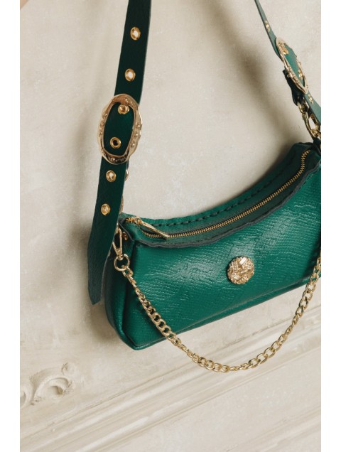 INDIVIDUAL Kashmir Πράσινη δερμάτινη γυναικεία τσάντα ώμου με χρυσά στοιχεία