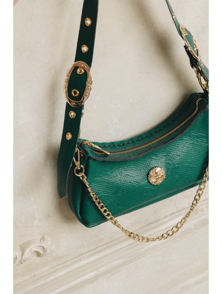 INDIVIDUAL Kashmir Πράσινη δερμάτινη γυναικεία τσάντα ώμου με χρυσά στοιχεία