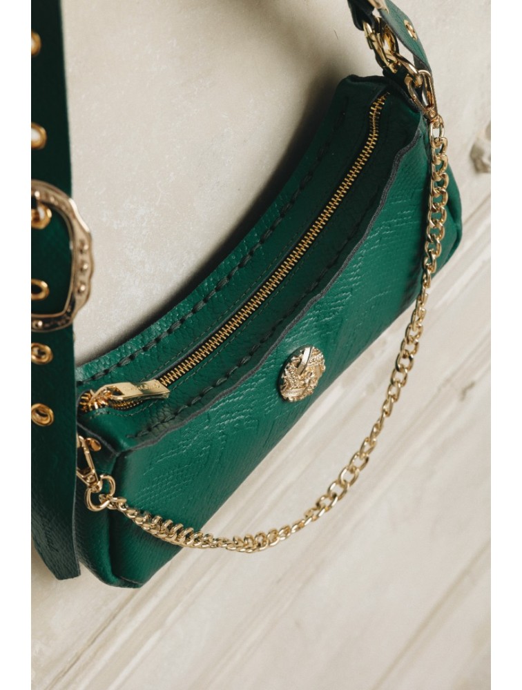 INDIVIDUAL Kashmir Πράσινη δερμάτινη γυναικεία τσάντα ώμου με χρυσά στοιχεία