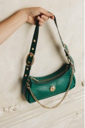 INDIVIDUAL Kashmir Πράσινη δερμάτινη γυναικεία τσάντα ώμου με χρυσά στοιχεία