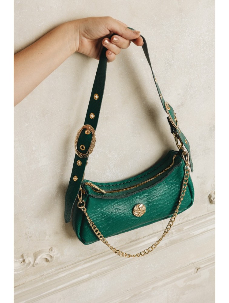 INDIVIDUAL Kashmir Πράσινη δερμάτινη γυναικεία τσάντα ώμου με χρυσά στοιχεία