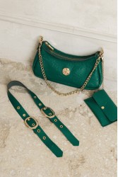 INDIVIDUAL Kashmir Πράσινη δερμάτινη γυναικεία τσάντα ώμου με χρυσά στοιχεία