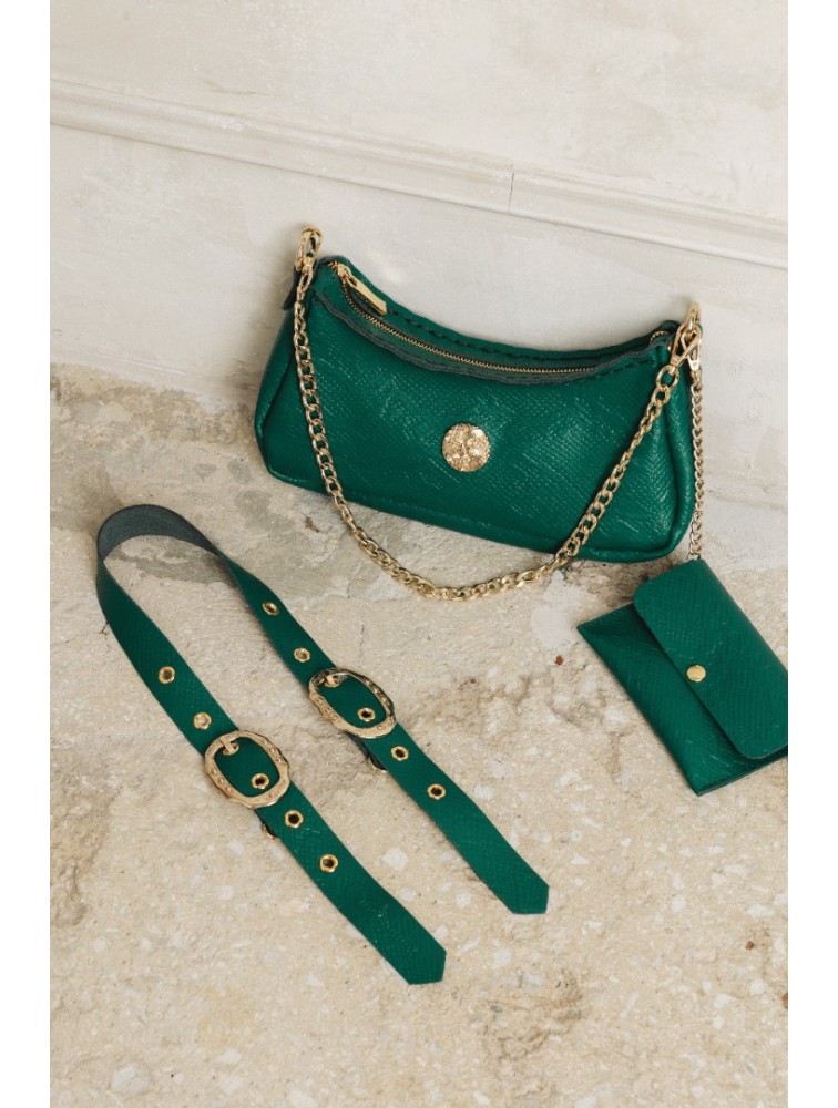 INDIVIDUAL Kashmir Πράσινη δερμάτινη γυναικεία τσάντα ώμου με χρυσά στοιχεία