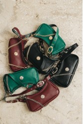 INDIVIDUAL Kashmir Πράσινη δερμάτινη γυναικεία τσάντα ώμου με χρυσά στοιχεία