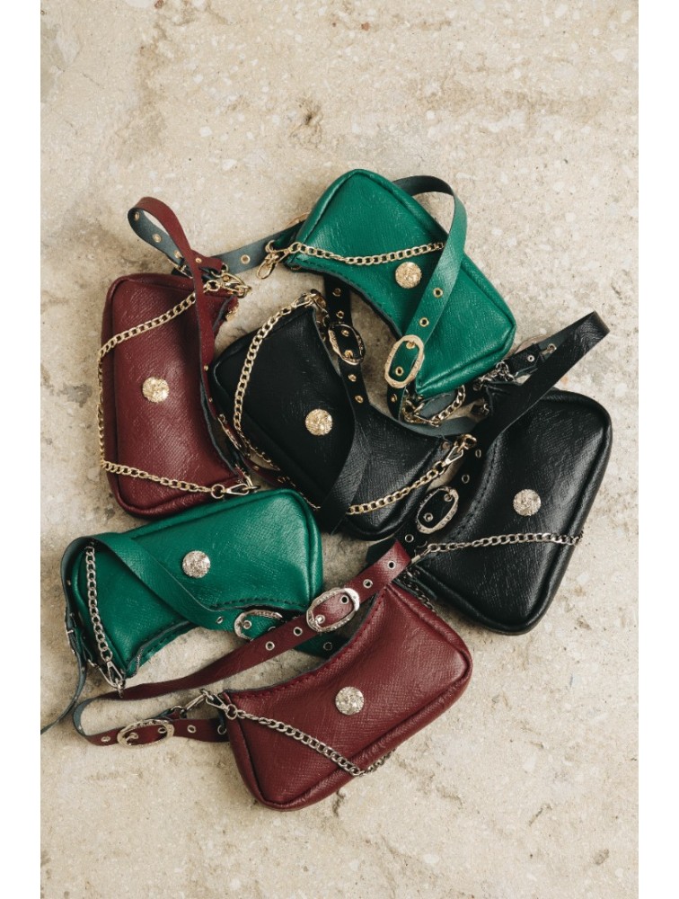 INDIVIDUAL Kashmir Πράσινη δερμάτινη γυναικεία τσάντα ώμου με χρυσά στοιχεία