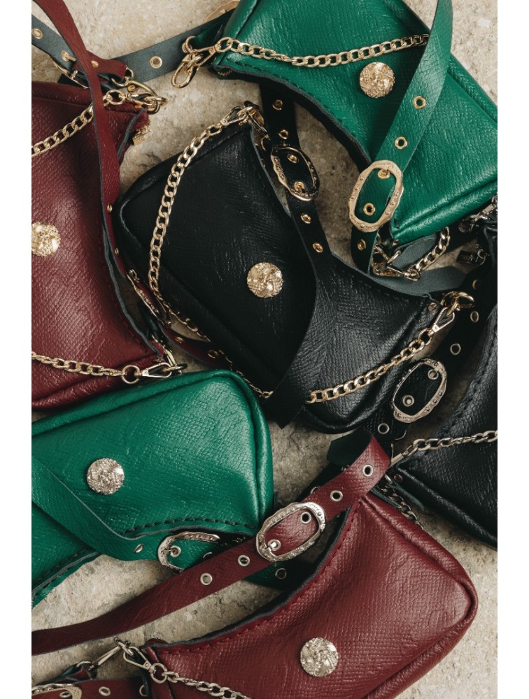 INDIVIDUAL Kashmir Πράσινη δερμάτινη γυναικεία τσάντα ώμου με χρυσά στοιχεία