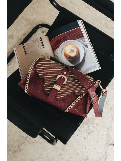 INDIVIDUAL Go Your Own Way Μπορντώ Γυναικεία Δερμάτινη Τσάντα  Ώμου Με Χρυσή Αγκράφα