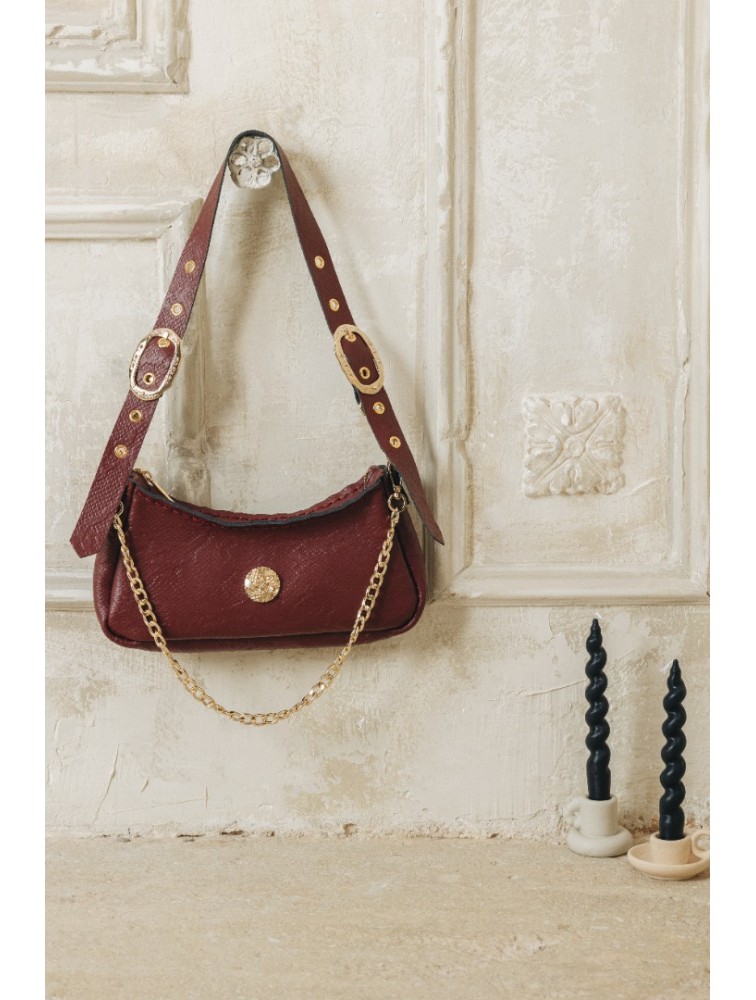 INDIVIDUAL Kashmir Μπορντώ δερμάτινη γυναικεία τσάντα ώμου με χρυσά στοιχεία