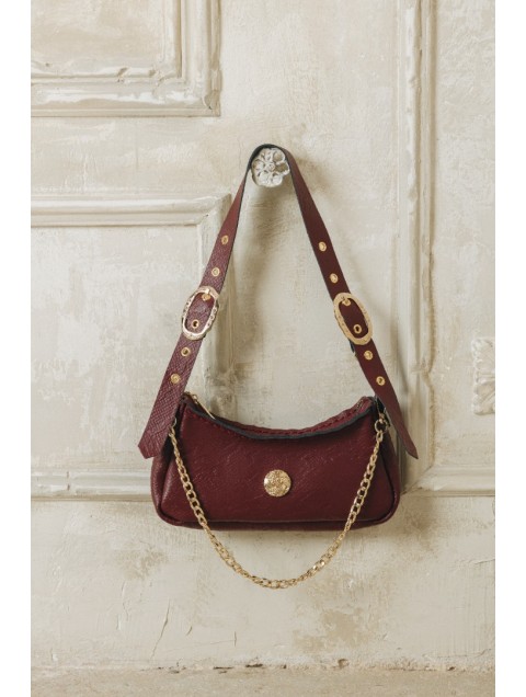 INDIVIDUAL Kashmir Μπορντώ δερμάτινη γυναικεία τσάντα ώμου με χρυσά στοιχεία