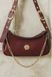 INDIVIDUAL Kashmir Μπορντώ δερμάτινη γυναικεία τσάντα ώμου με χρυσά στοιχεία