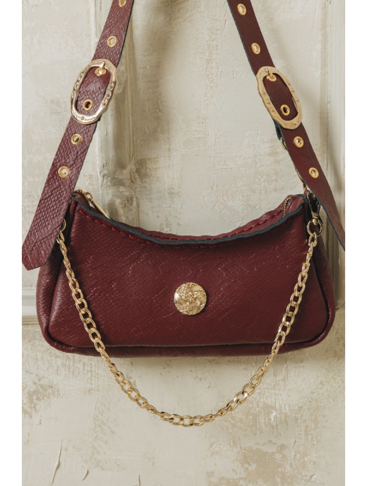 INDIVIDUAL Kashmir Μπορντώ δερμάτινη γυναικεία τσάντα ώμου με χρυσά στοιχεία