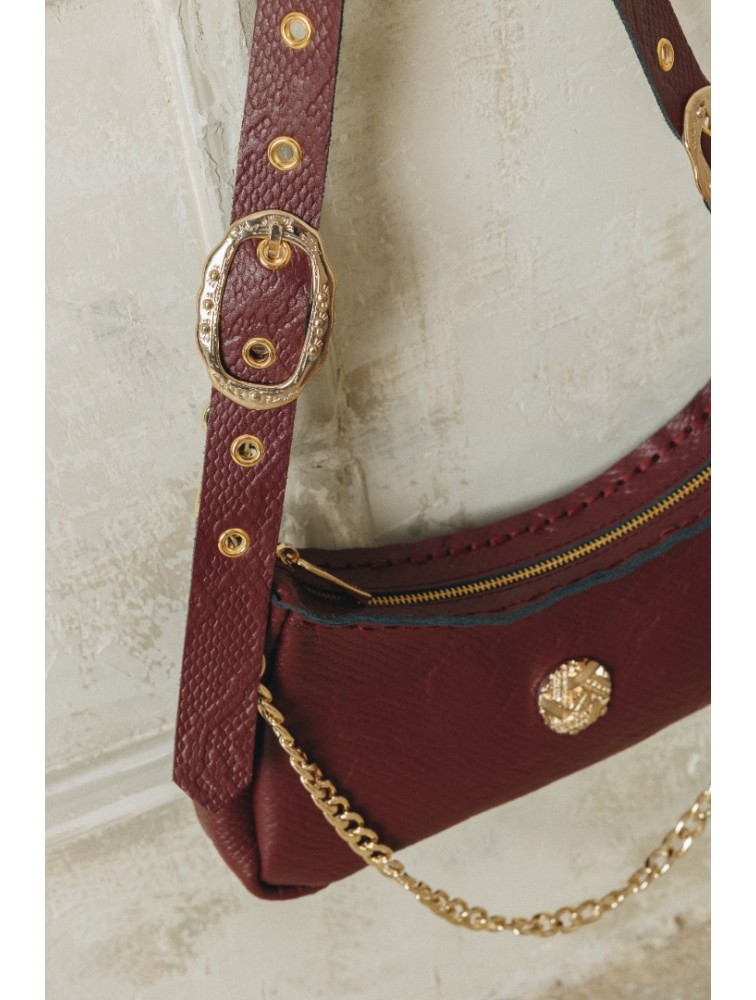 INDIVIDUAL Kashmir Μπορντώ δερμάτινη γυναικεία τσάντα ώμου με χρυσά στοιχεία