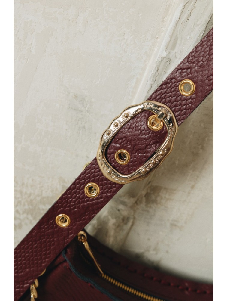 INDIVIDUAL Kashmir Μπορντώ δερμάτινη γυναικεία τσάντα ώμου με χρυσά στοιχεία