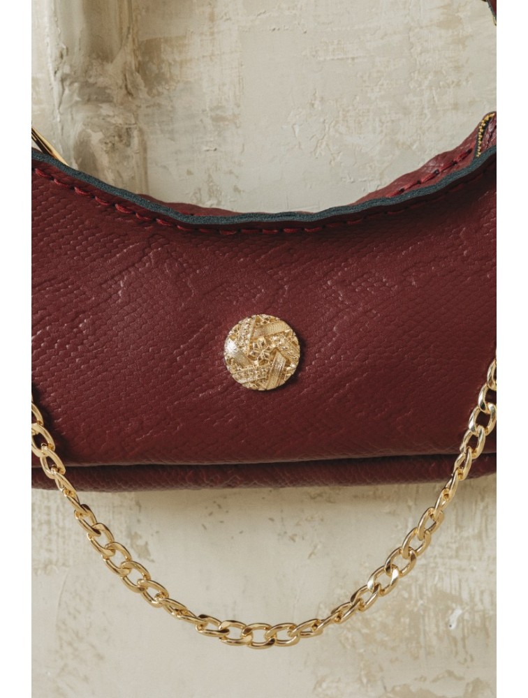 INDIVIDUAL Kashmir Μπορντώ δερμάτινη γυναικεία τσάντα ώμου με χρυσά στοιχεία