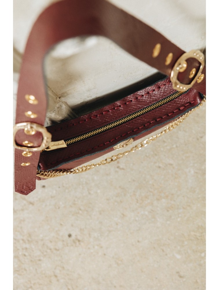 INDIVIDUAL Kashmir Μπορντώ δερμάτινη γυναικεία τσάντα ώμου με χρυσά στοιχεία