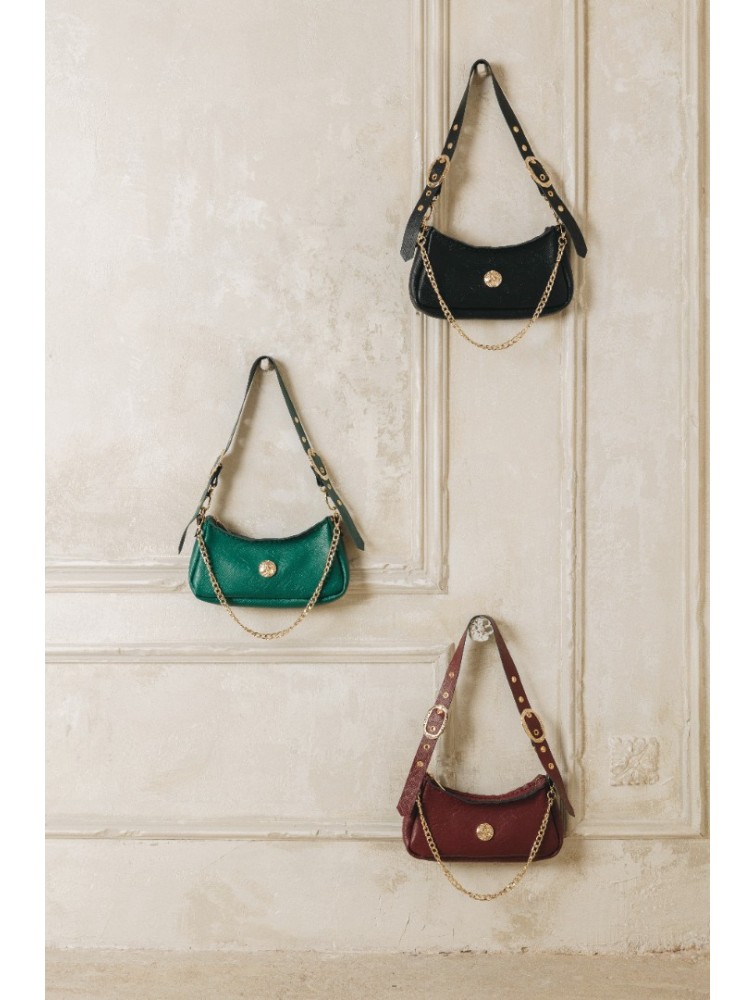 INDIVIDUAL Kashmir Μπορντώ δερμάτινη γυναικεία τσάντα ώμου με χρυσά στοιχεία