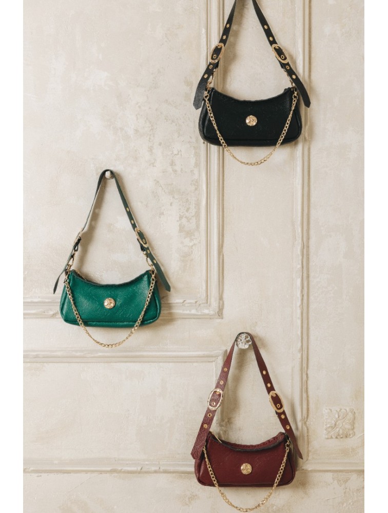 INDIVIDUAL Kashmir Μπορντώ δερμάτινη γυναικεία τσάντα ώμου με χρυσά στοιχεία