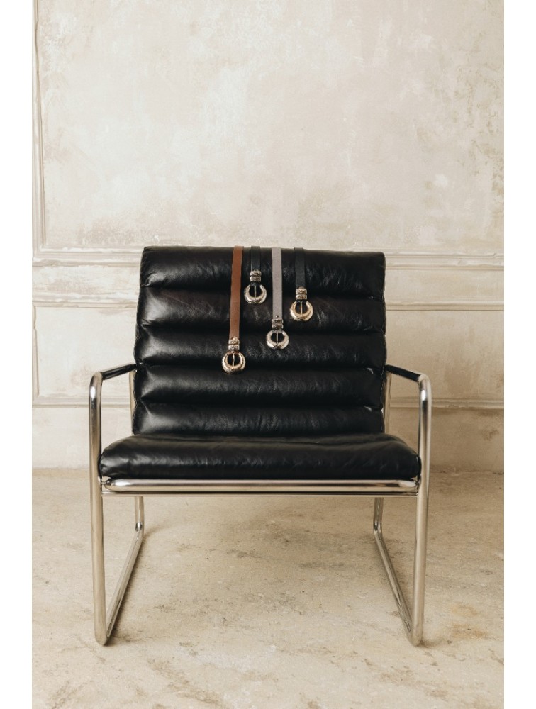 INDIVIDUAL Double Vision Καφέ δερμάτινη ζώνη με χρυσά μεταλλικά στοιχεία