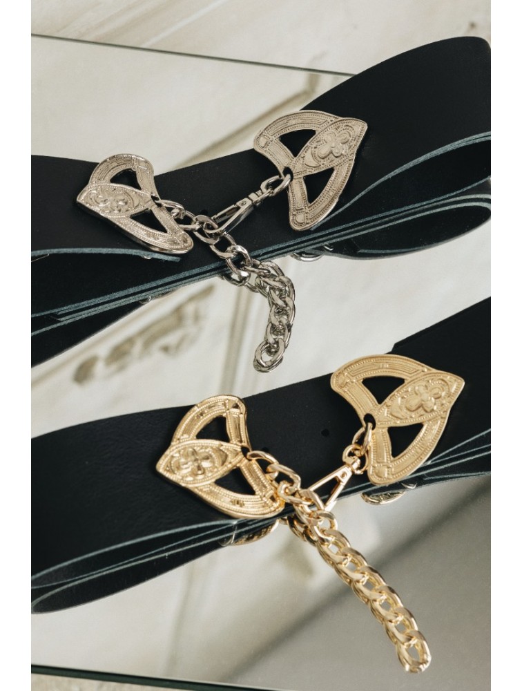 INDIVIDUAL Keepshake Μαύρη δερμάτινη ζώνη με νίκελ μεταλλικά στοιχεία