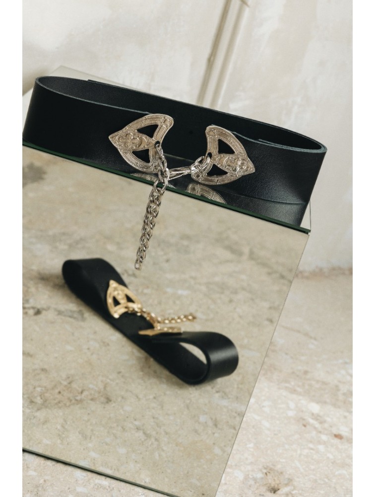 INDIVIDUAL Keepshake Μαύρη δερμάτινη ζώνη με νίκελ μεταλλικά στοιχεία