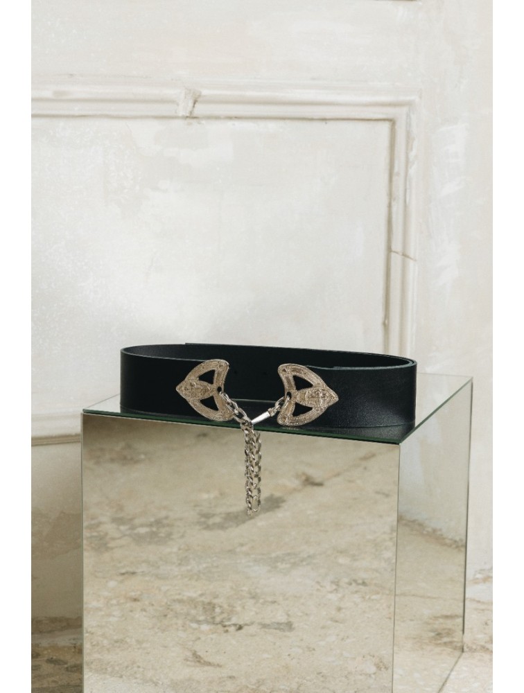 INDIVIDUAL Keepshake Μαύρη δερμάτινη ζώνη με νίκελ μεταλλικά στοιχεία