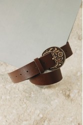 INDIVIDUAL Wild Flower Καφέ δερμάτινη ζώνη με μπρονζέ μεταλλικά στοιχεία