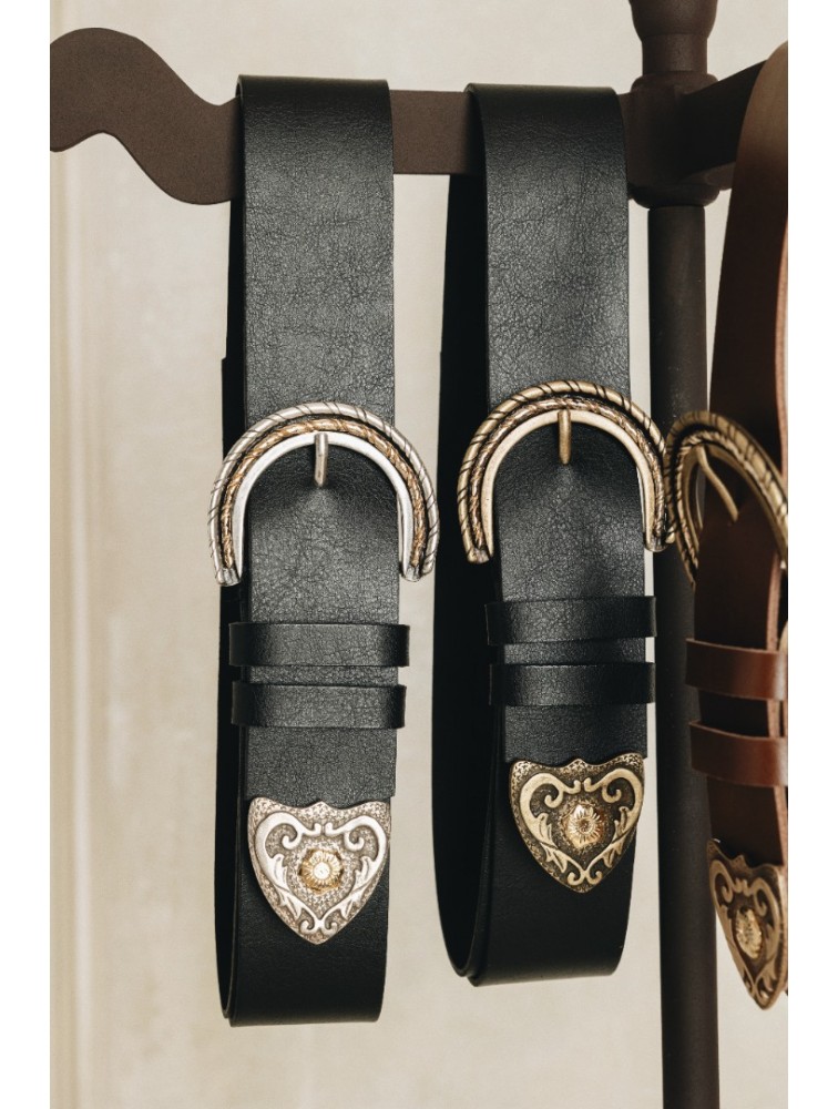 INDIVIDUAL I See a Morning Μαύρη δερμάτινη ζώνη με μπρονζέ μεταλλικά στοιχεία