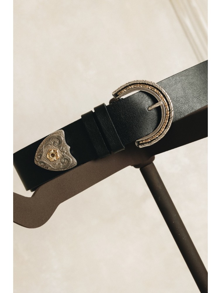 INDIVIDUAL I See a Morning Μαύρη δερμάτινη ζώνη με μπρονζέ μεταλλικά στοιχεία