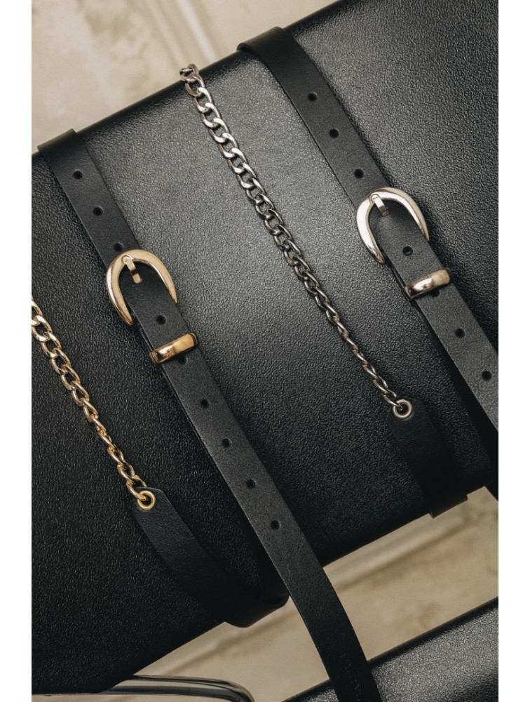 INDIVIDUAL Connected Μαύρη δερμάτινη ζώνη με νίκελ μεταλλικά στοιχεία