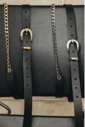 INDIVIDUAL Connected Μαύρη δερμάτινη ζώνη με νίκελ μεταλλικά στοιχεία