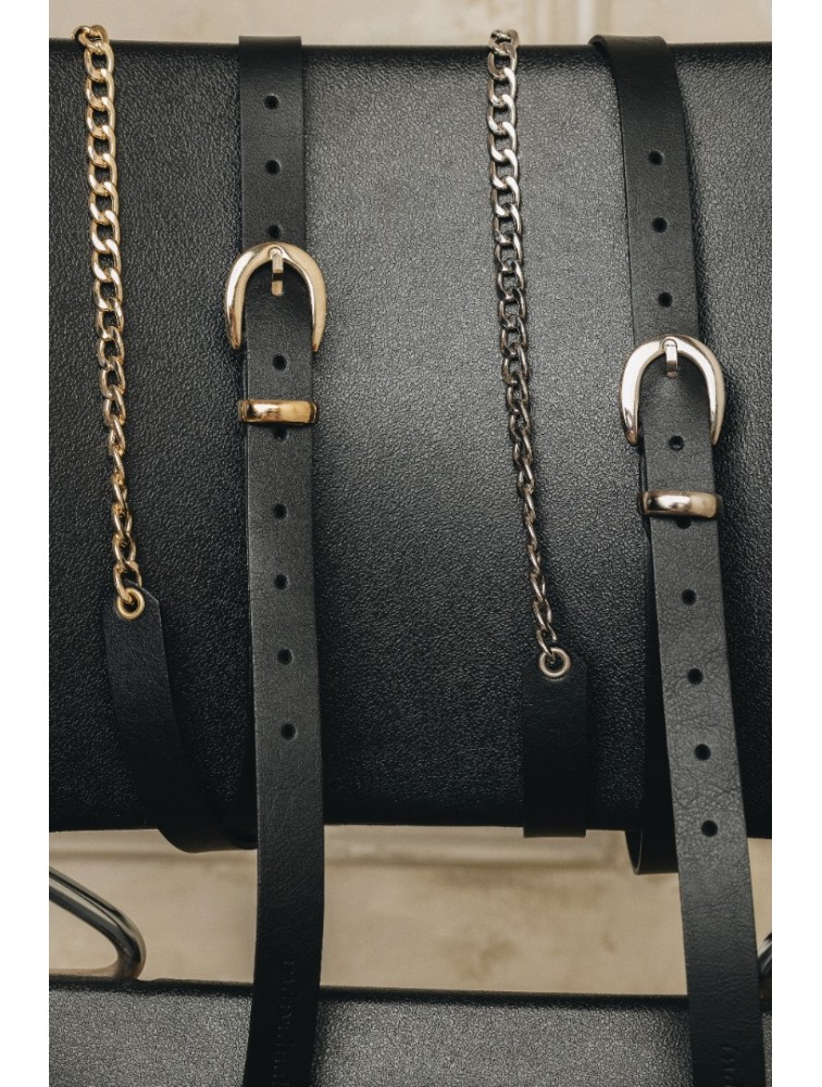 INDIVIDUAL Connected Μαύρη δερμάτινη ζώνη με νίκελ μεταλλικά στοιχεία