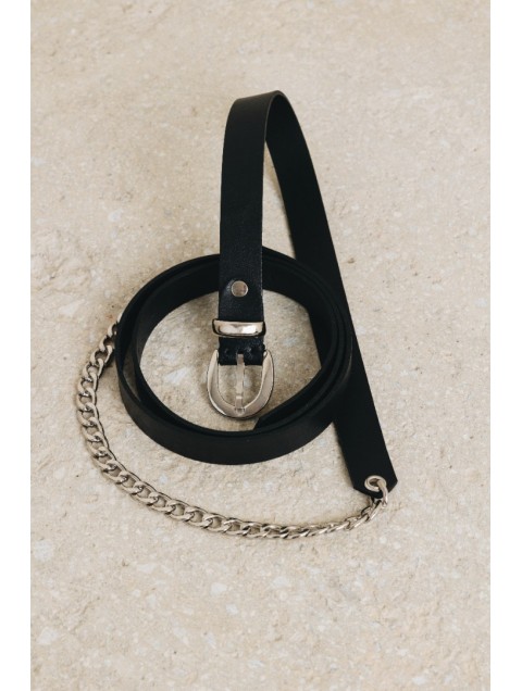 INDIVIDUAL Connected Μαύρη δερμάτινη ζώνη με νίκελ μεταλλικά στοιχεία