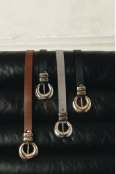 INDIVIDUAL Double Vision Καφέ δερμάτινη ζώνη με χρυσά μεταλλικά στοιχεία