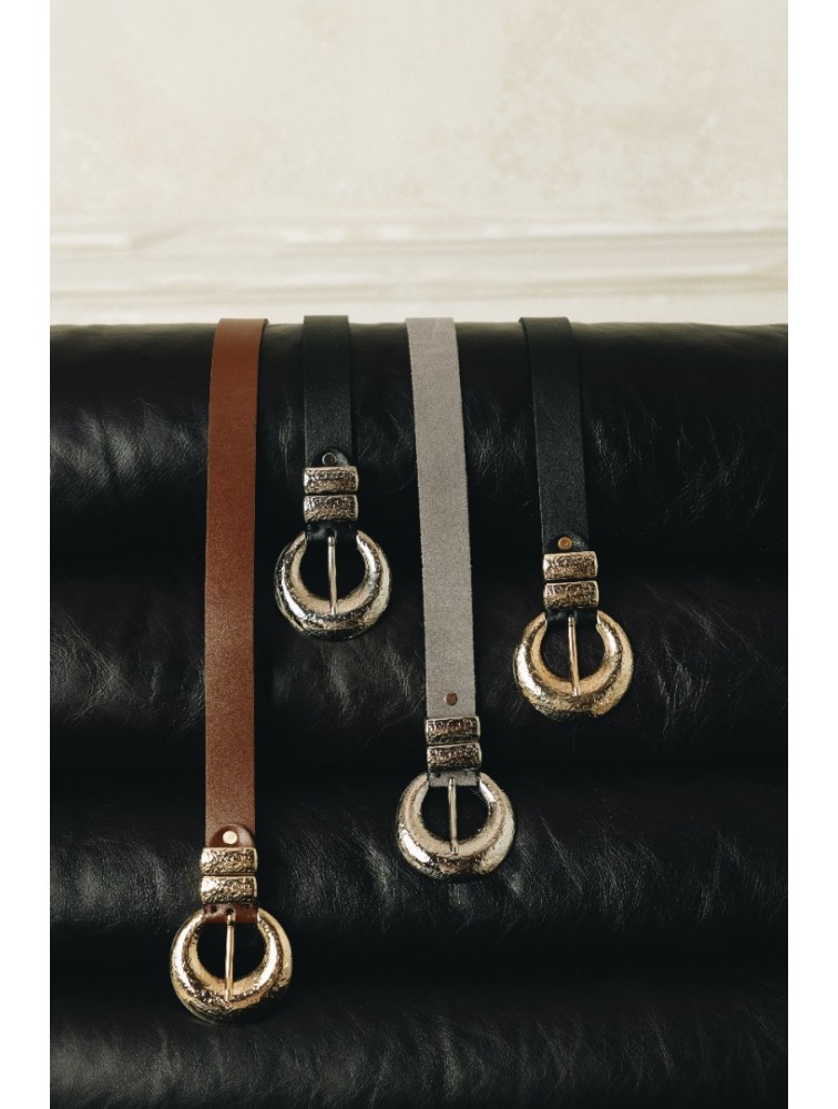 INDIVIDUAL Double Vision Καφέ δερμάτινη ζώνη με χρυσά μεταλλικά στοιχεία