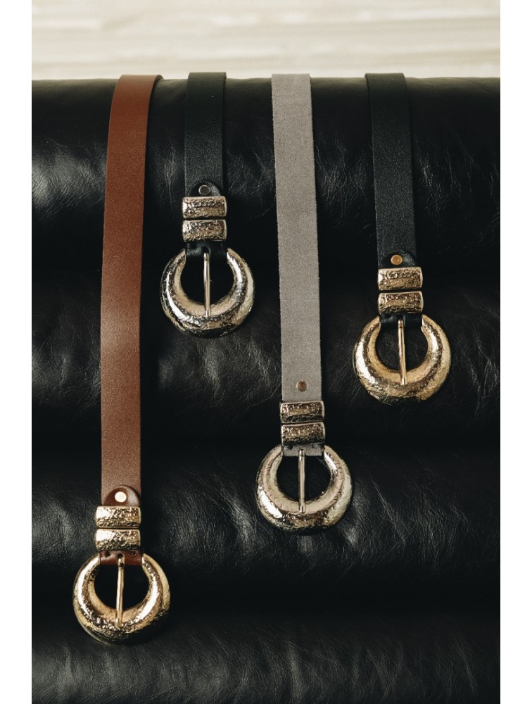 INDIVIDUAL Double Vision Καφέ δερμάτινη ζώνη με χρυσά μεταλλικά στοιχεία