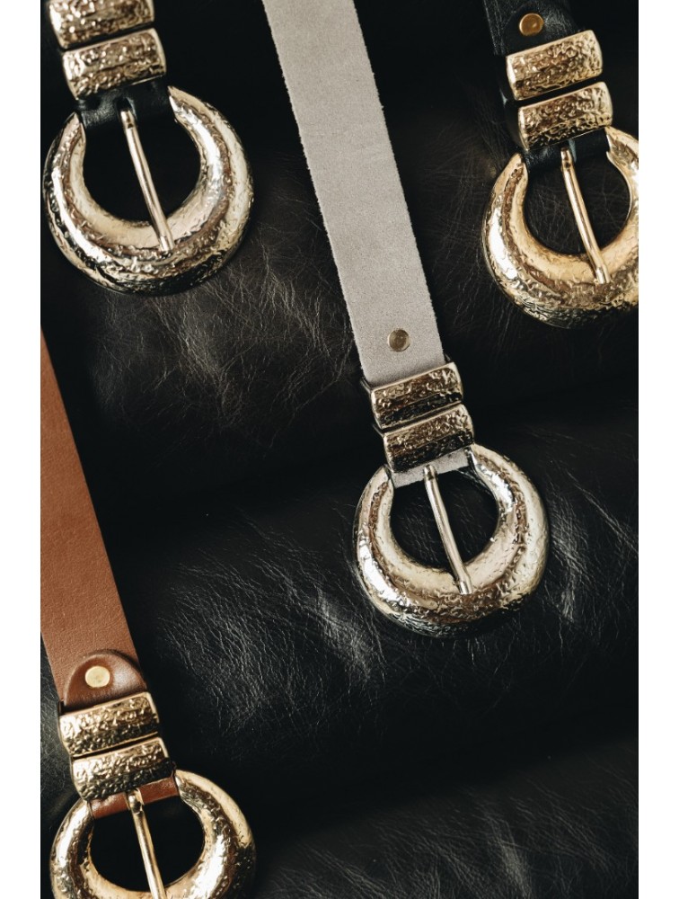 INDIVIDUAL Double Vision Γκρι δερμάτινη ζώνη με νίκελ μεταλλικά στοιχεία