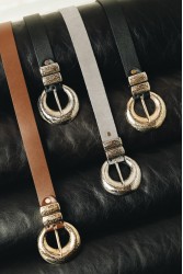 INDIVIDUAL Double Vision Γκρι δερμάτινη ζώνη με νίκελ μεταλλικά στοιχεία