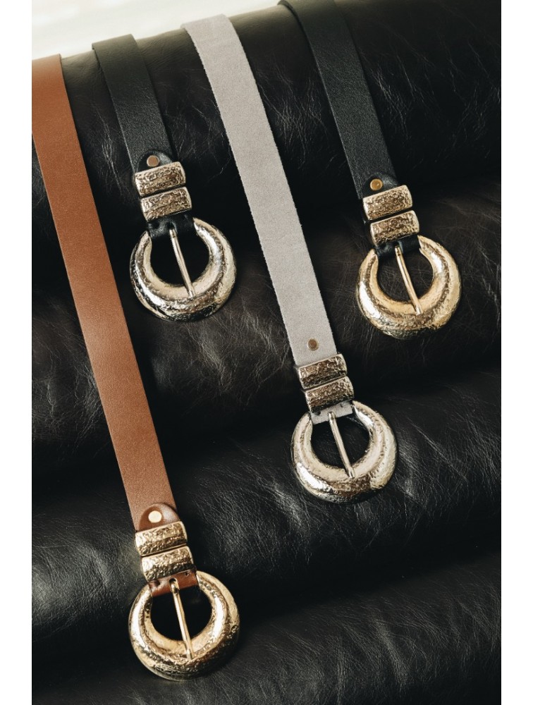 INDIVIDUAL Double Vision Γκρι δερμάτινη ζώνη με νίκελ μεταλλικά στοιχεία