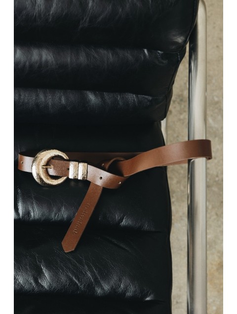 INDIVIDUAL Double Vision Καφέ δερμάτινη ζώνη με χρυσά μεταλλικά στοιχεία