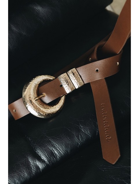 INDIVIDUAL Double Vision Καφέ δερμάτινη ζώνη με χρυσά μεταλλικά στοιχεία