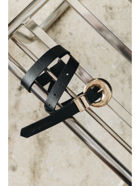 INDIVIDUAL Double Vision Μαύρη δερμάτινη ζώνη με χρυσά μεταλλικά στοιχεία