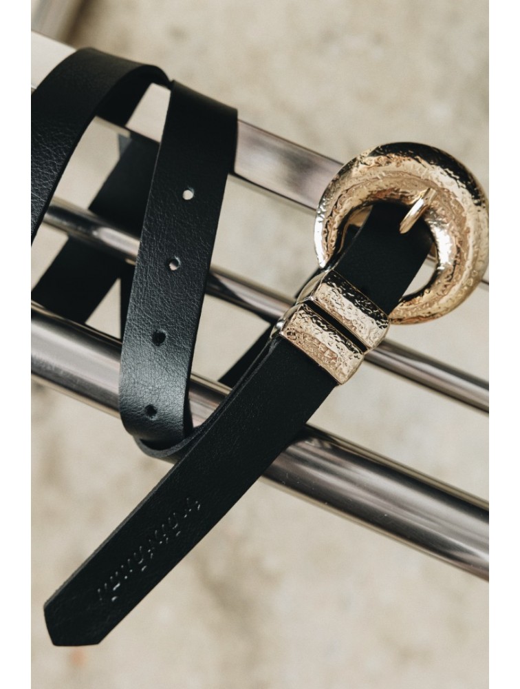 INDIVIDUAL Double Vision Μαύρη δερμάτινη ζώνη με χρυσά μεταλλικά στοιχεία