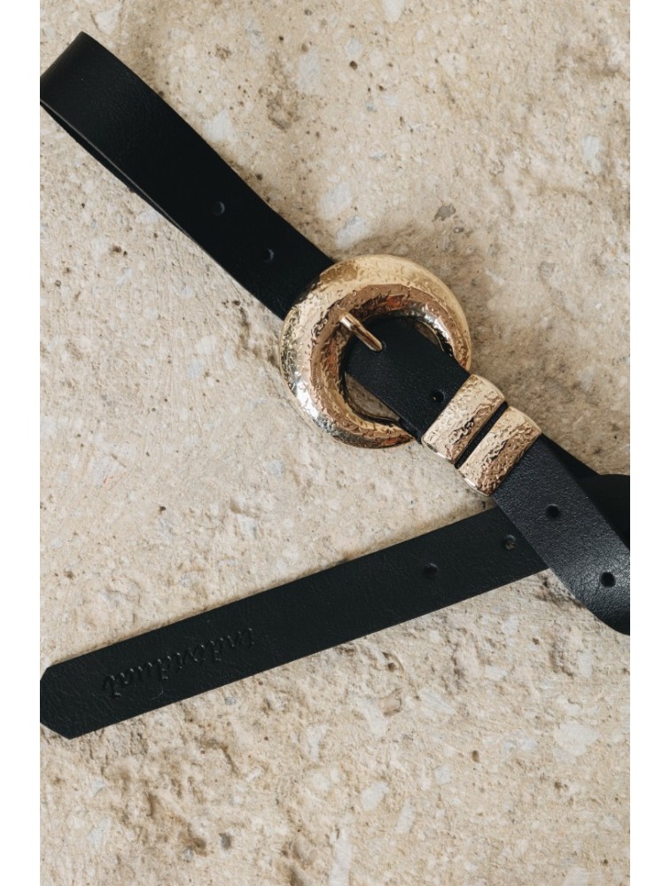 INDIVIDUAL Double Vision Μαύρη δερμάτινη ζώνη με χρυσά μεταλλικά στοιχεία