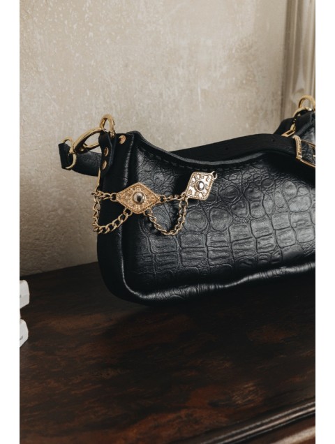 INDIVIDUAL Rushmere Μαύρη δερμάτινη τσάντα με χρυσά μεταλλικά στοιχεία