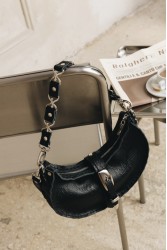 INDIVIDUAL More Than This black leather women's shoulder bag with nickel details