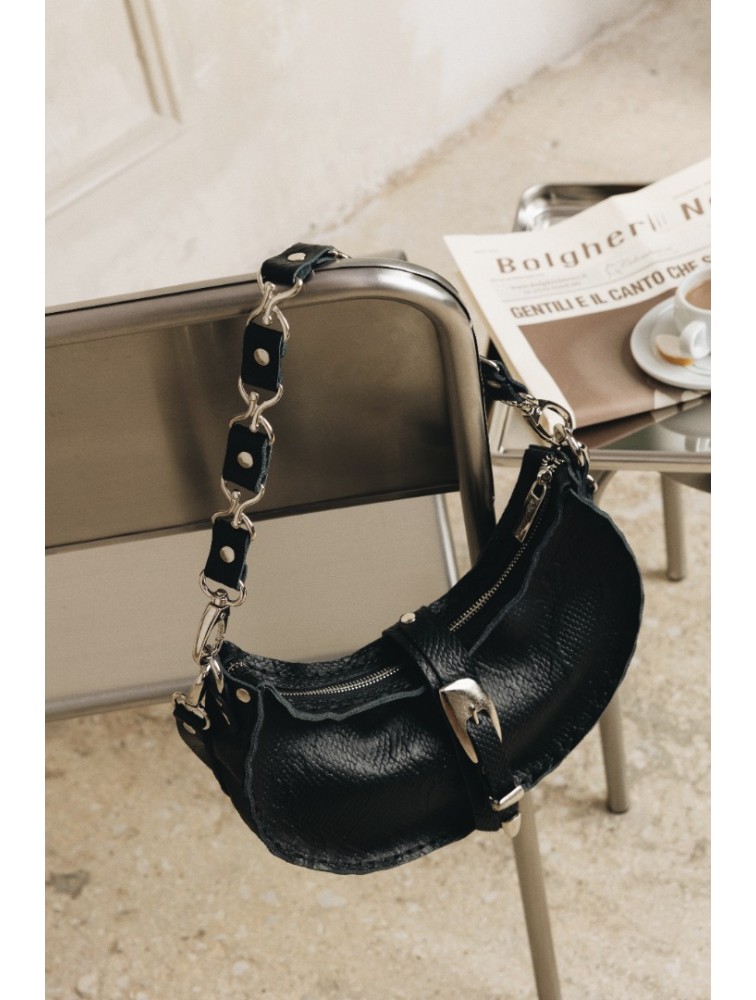 INDIVIDUAL More Than This black leather women's shoulder bag with nickel details