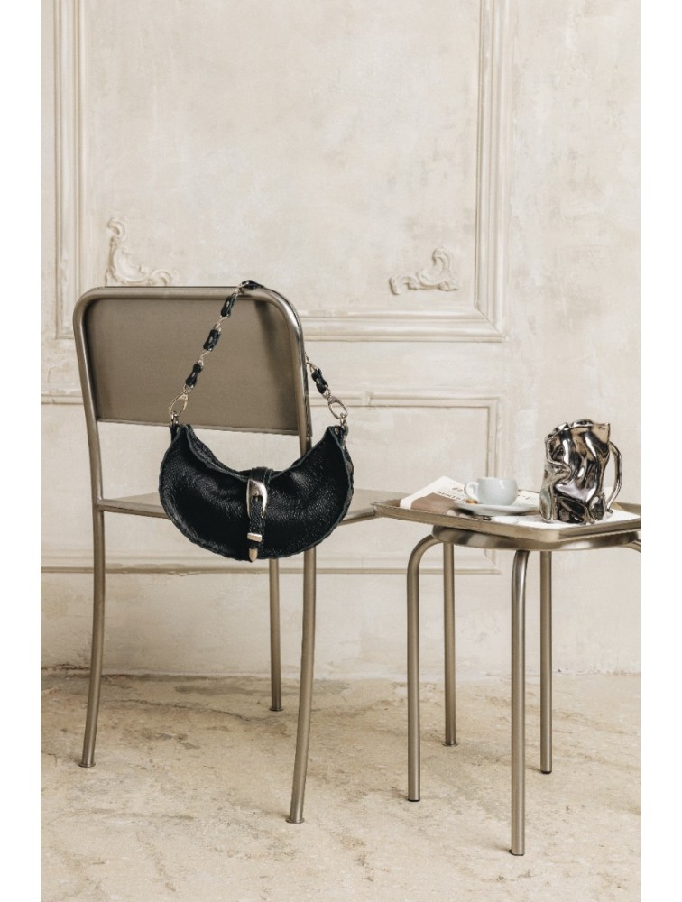 INDIVIDUAL More Than This black leather women's shoulder bag with nickel details