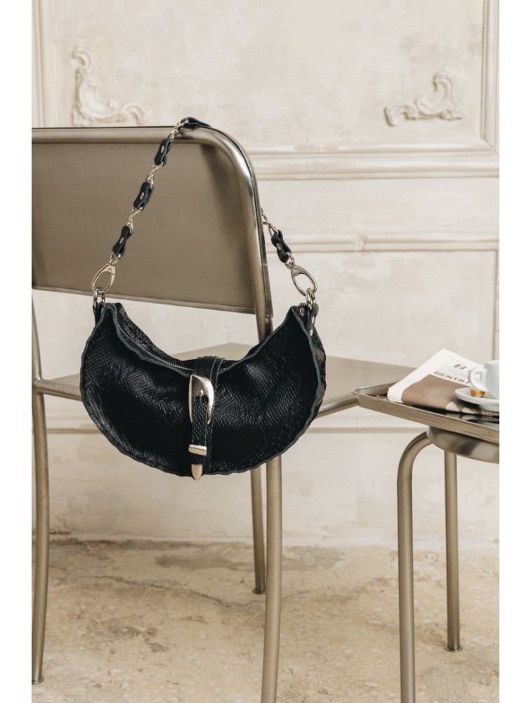 INDIVIDUAL More Than This black leather women's shoulder bag with nickel details
